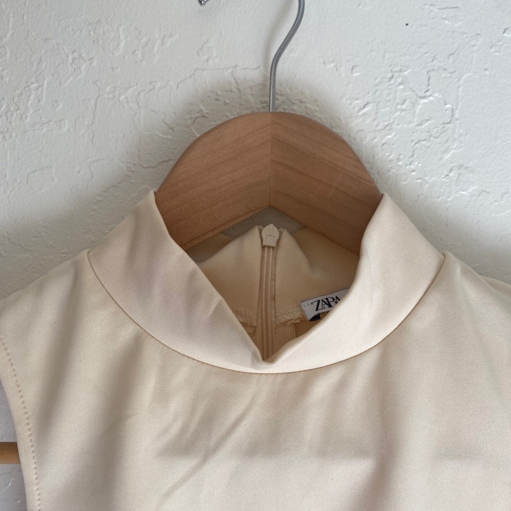Small Zara Nude/Beige High Neck top with front and back string detail RUNS SMALL - Picture 2 of 6